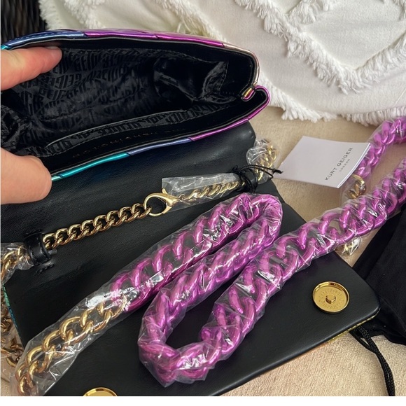 KURT GEIGER Liquid Metallic Patent RAINBOW Crossbody Clutch LARGE EAGLE HEAD - Picture 14 of 16